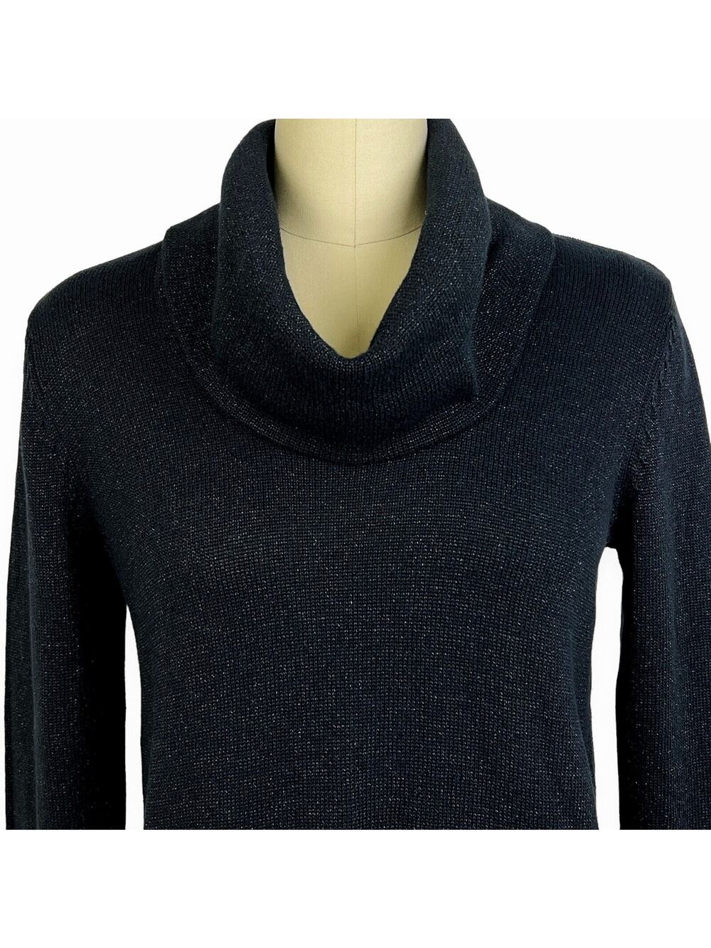 Jones New York Knit Sweater Womens Medium Black Metallic Cowl Neck Pullover